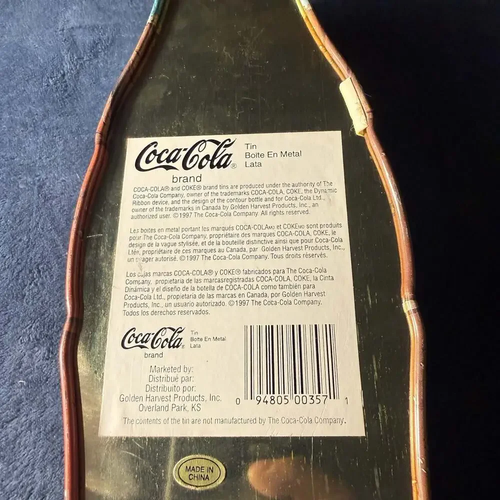 Vintage 1997 Coca-Cola Bottle-Shaped Hinged Metal Tin Container